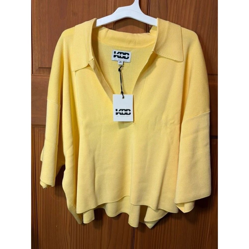 KBB by Kahlana Women's Short Sleeve Boxy 'The Cropped Polo Sweater' - Yellow